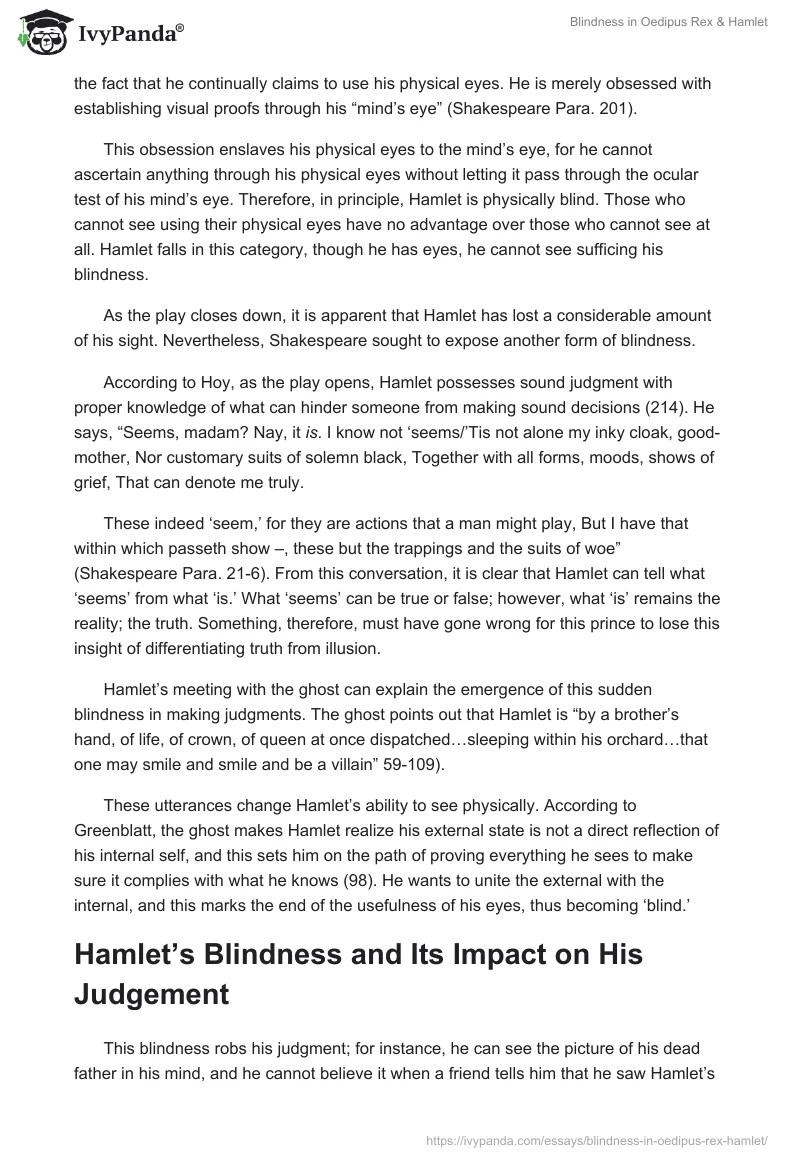 Blindness in Oedipus Rex & Hamlet. Page 5