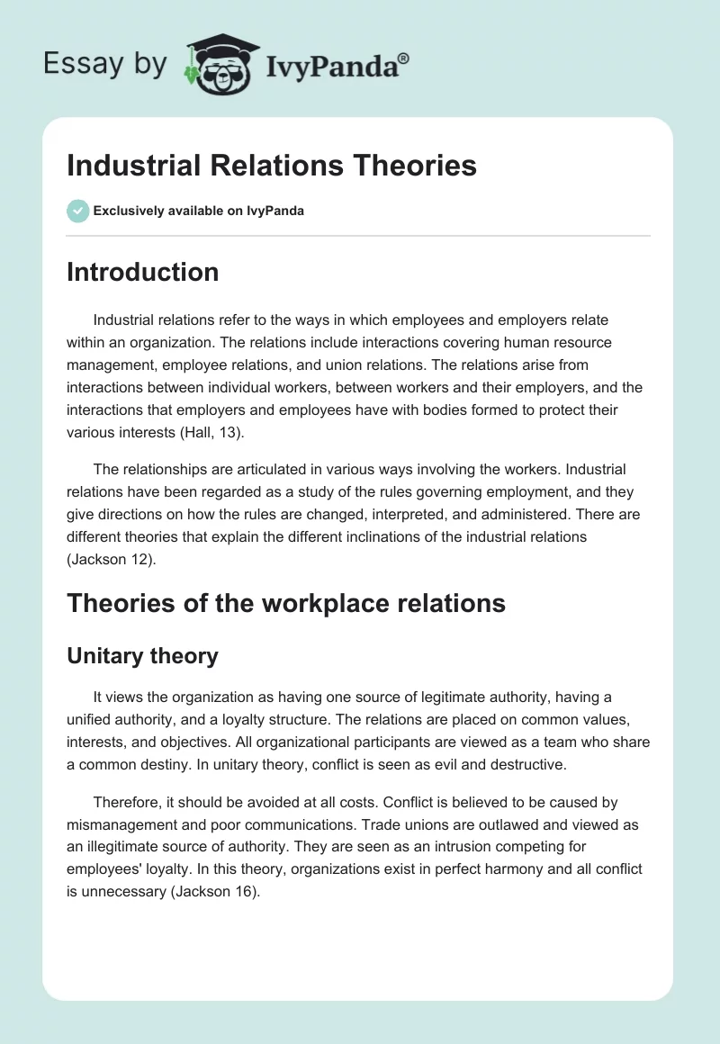 Industrial Relations Theories. Page 1