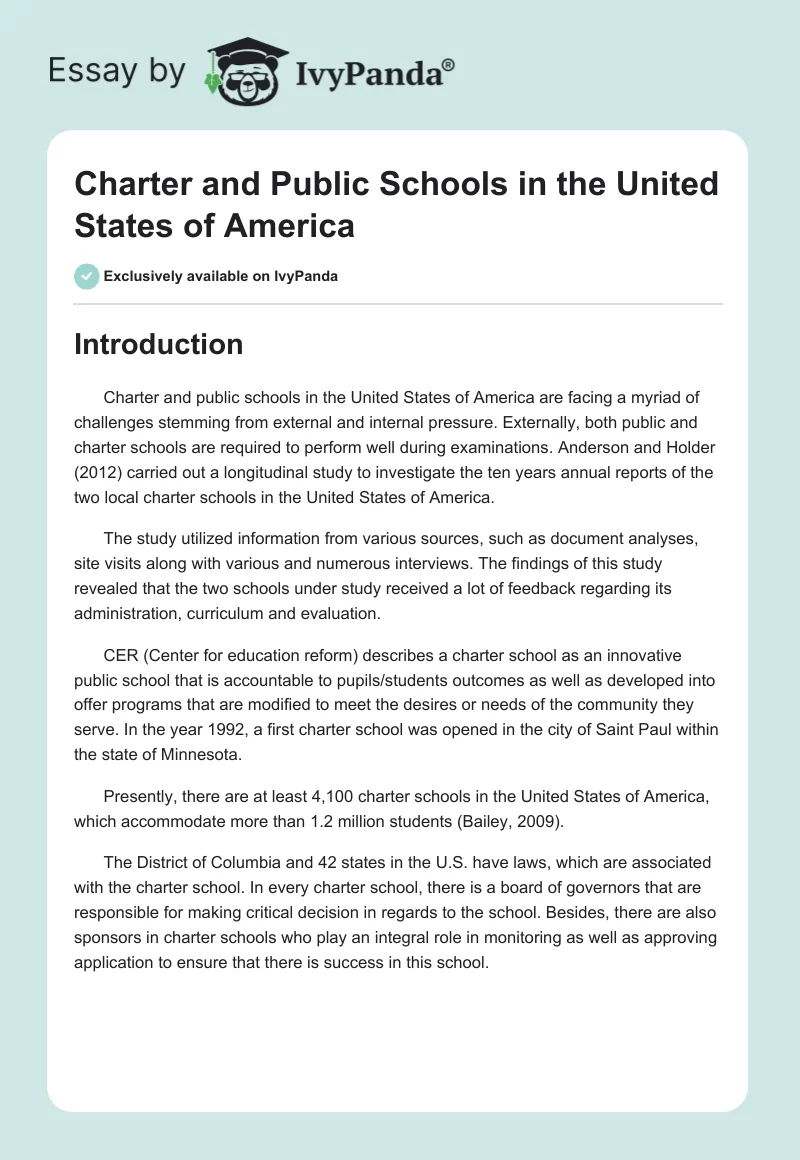 Charter and Public Schools in the United States of America. Page 1