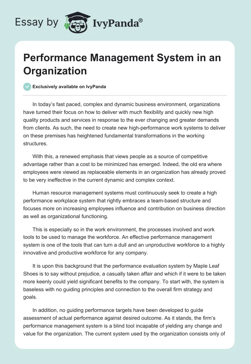 Performance Management System in an Organization. Page 1