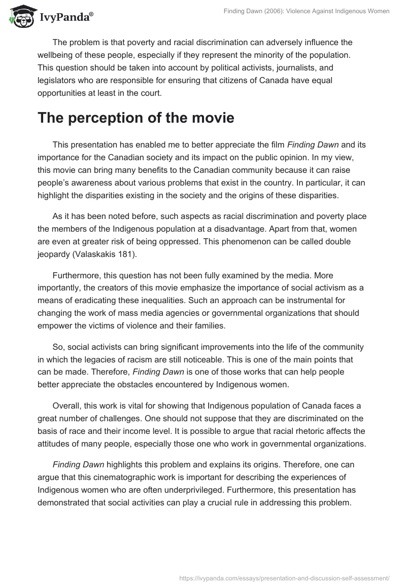 Finding Dawn (2006): Violence Against Indigenous Women. Page 3