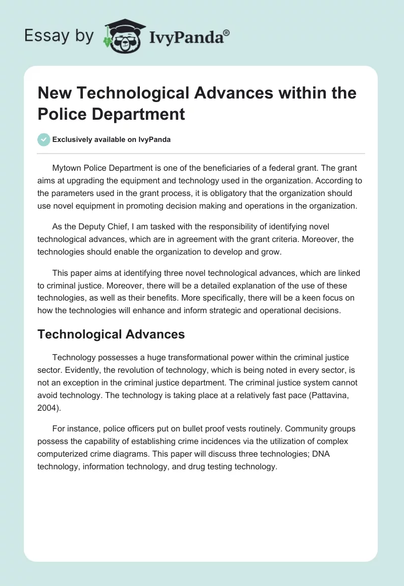 New Technological Advances Within the Police Department. Page 1