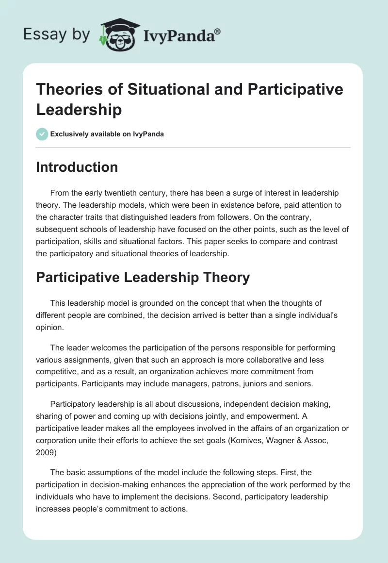 Theories of Situational and Participative Leadership. Page 1