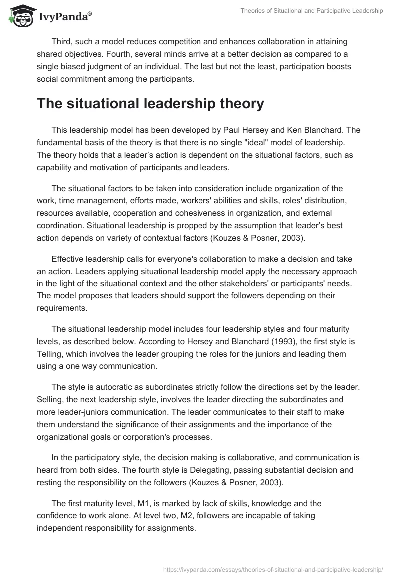 Theories of Situational and Participative Leadership. Page 2