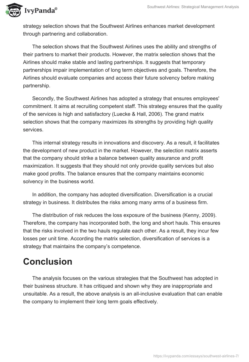 Southwest Airlines: Strategical Management Analysis. Page 2