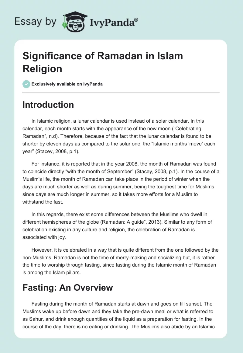 Significance of Ramadan in Islam Religion. Page 1