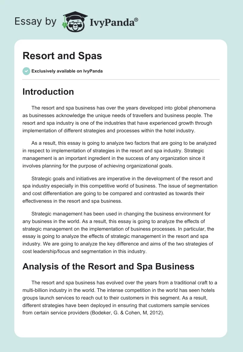 Resort and Spas. Page 1