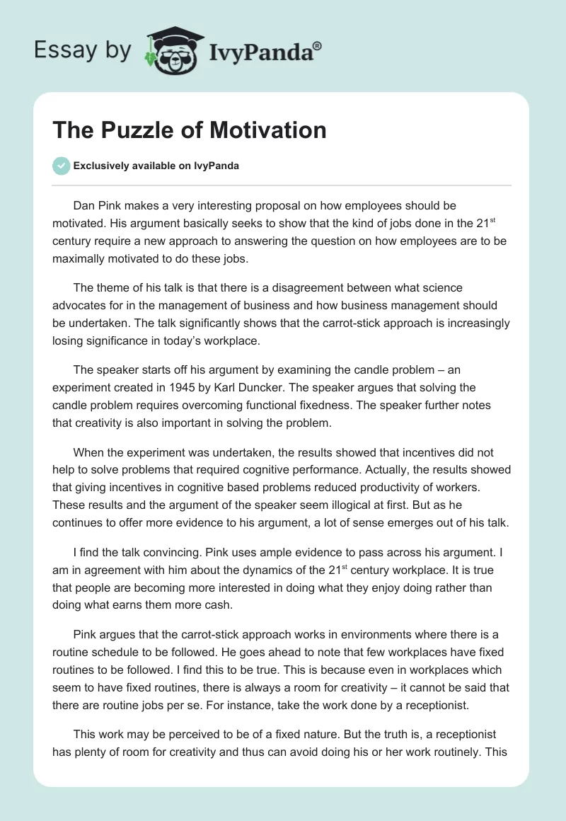 The Puzzle of Motivation. Page 1