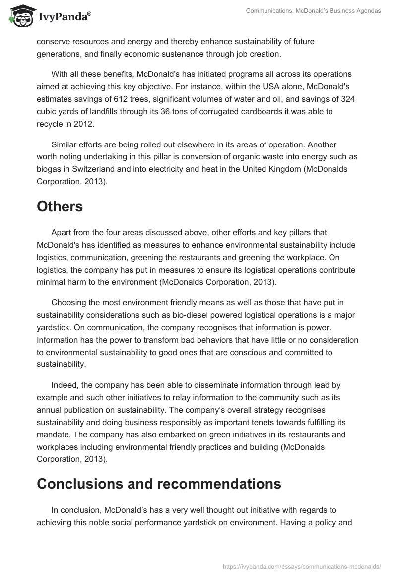 Communications: McDonald’s Business Agendas. Page 5