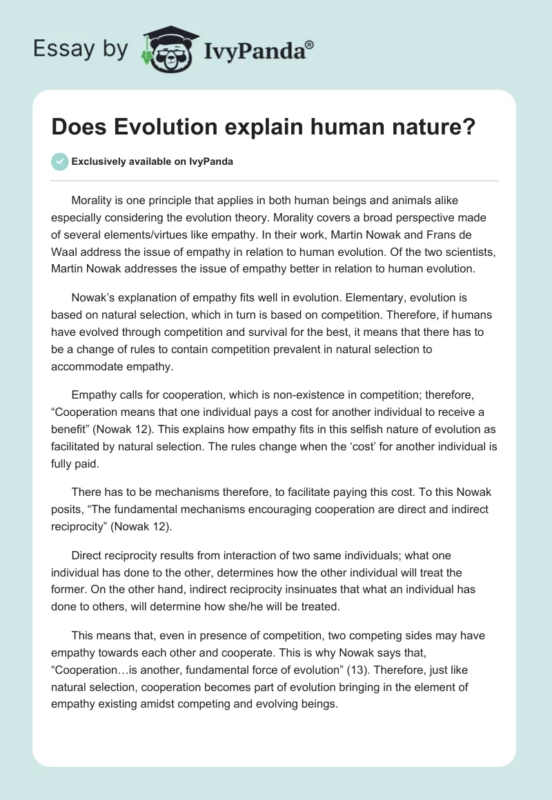 Does Evolution explain human nature?. Page 1