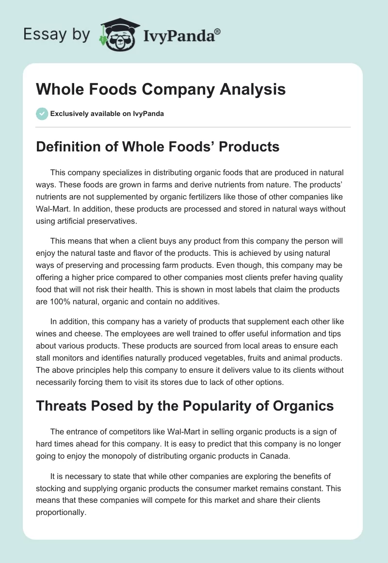 Whole Foods Company Analysis. Page 1