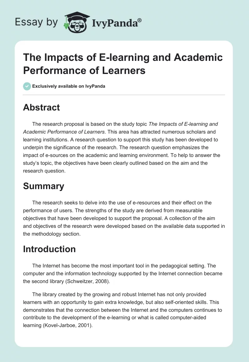 The Impacts of E-Learning and Academic Performance of Learners. Page 1