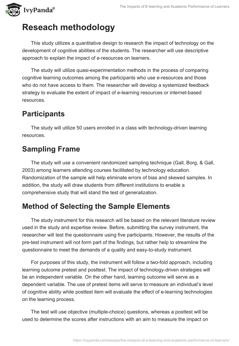 The Impacts of E-Learning and Academic Performance of Learners. Page 4