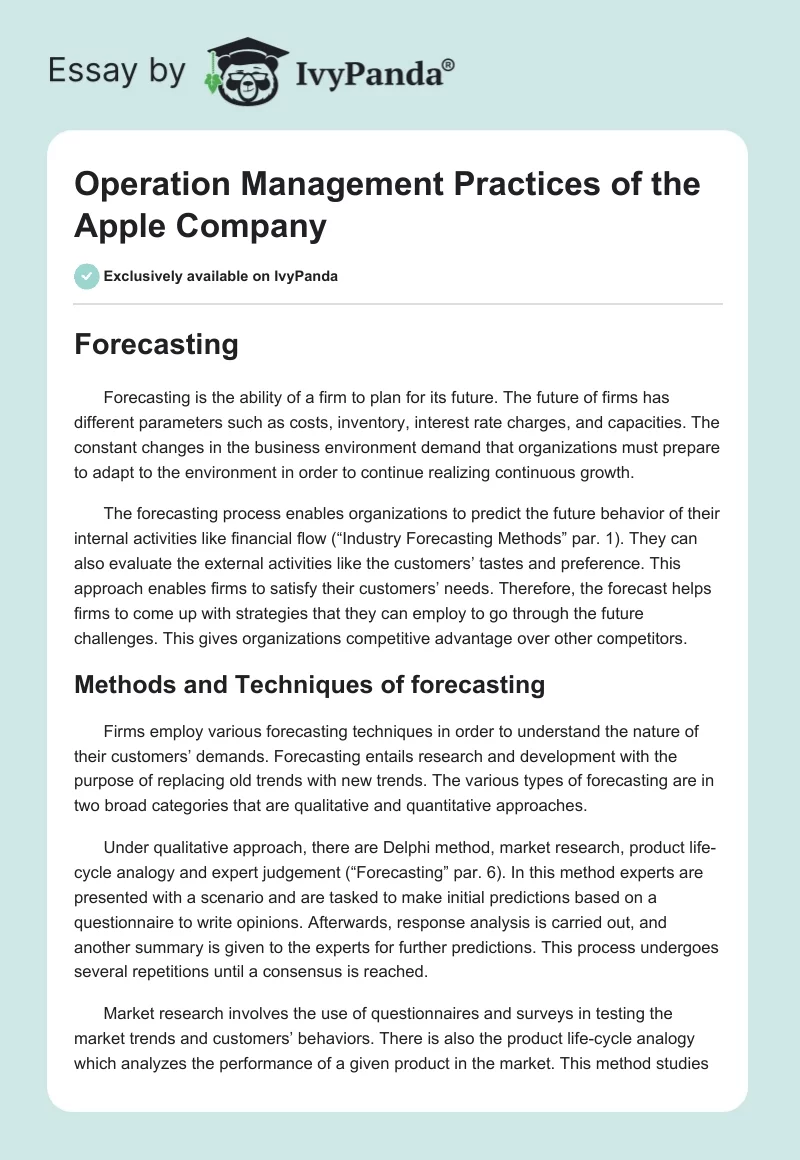 Operation Management Practices of the Apple Company. Page 1