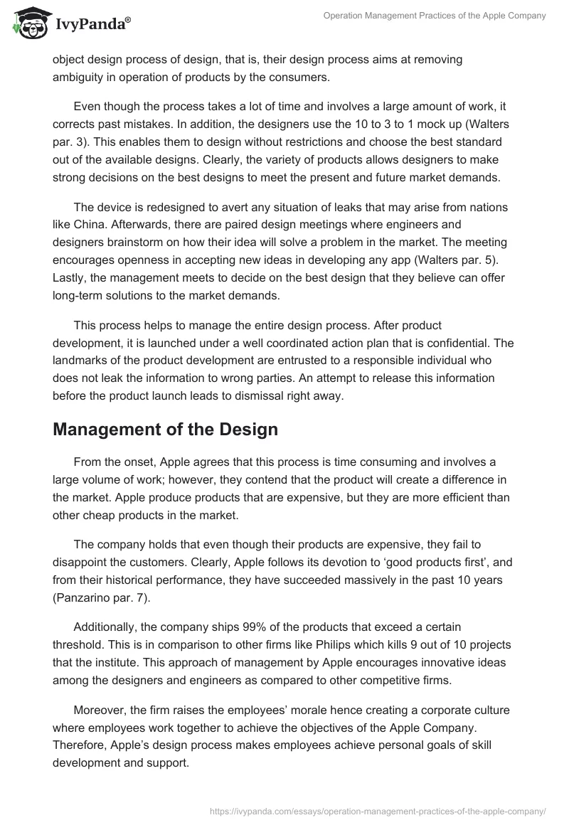 Operation Management Practices of the Apple Company. Page 3