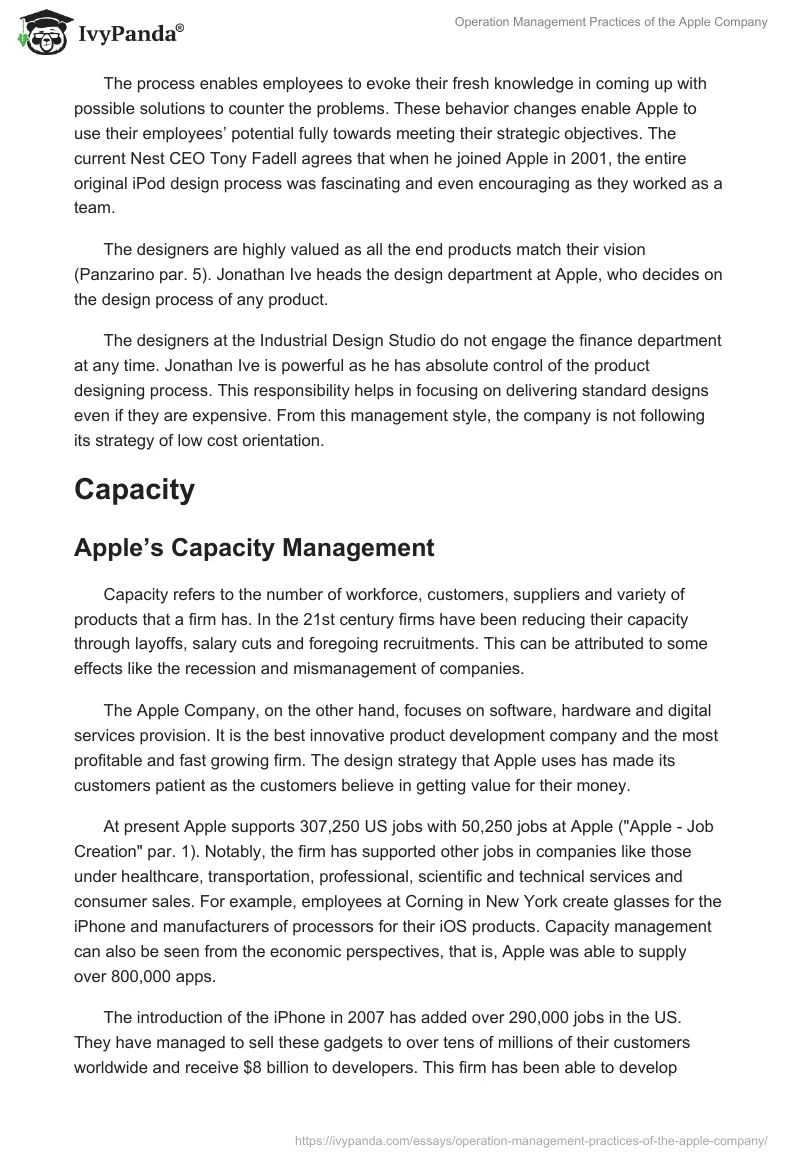 Operation Management Practices of the Apple Company. Page 4