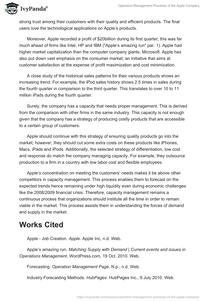 Operation Management Practices of the Apple Company. Page 5