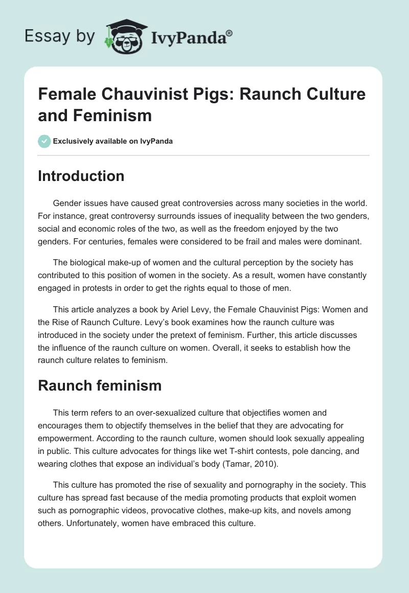 Female Chauvinist Pigs: Raunch Culture and Feminism. Page 1