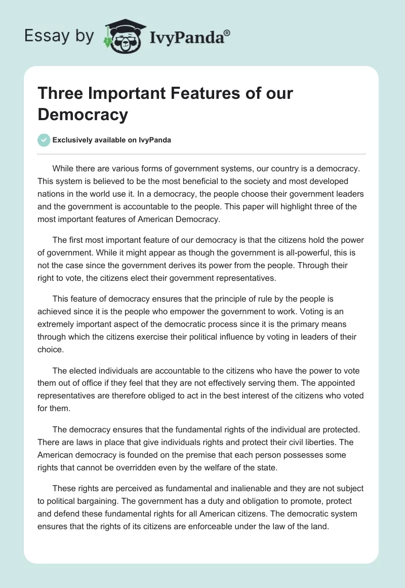 Three Important Features of our Democracy. Page 1