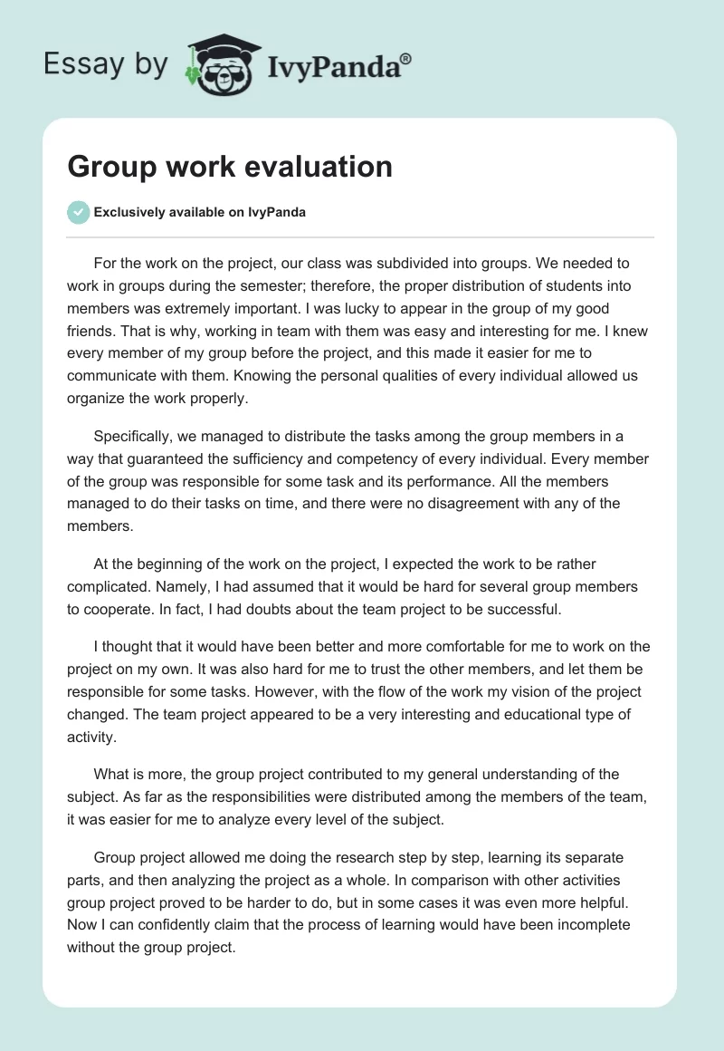 Group Work Evaluation. Page 1
