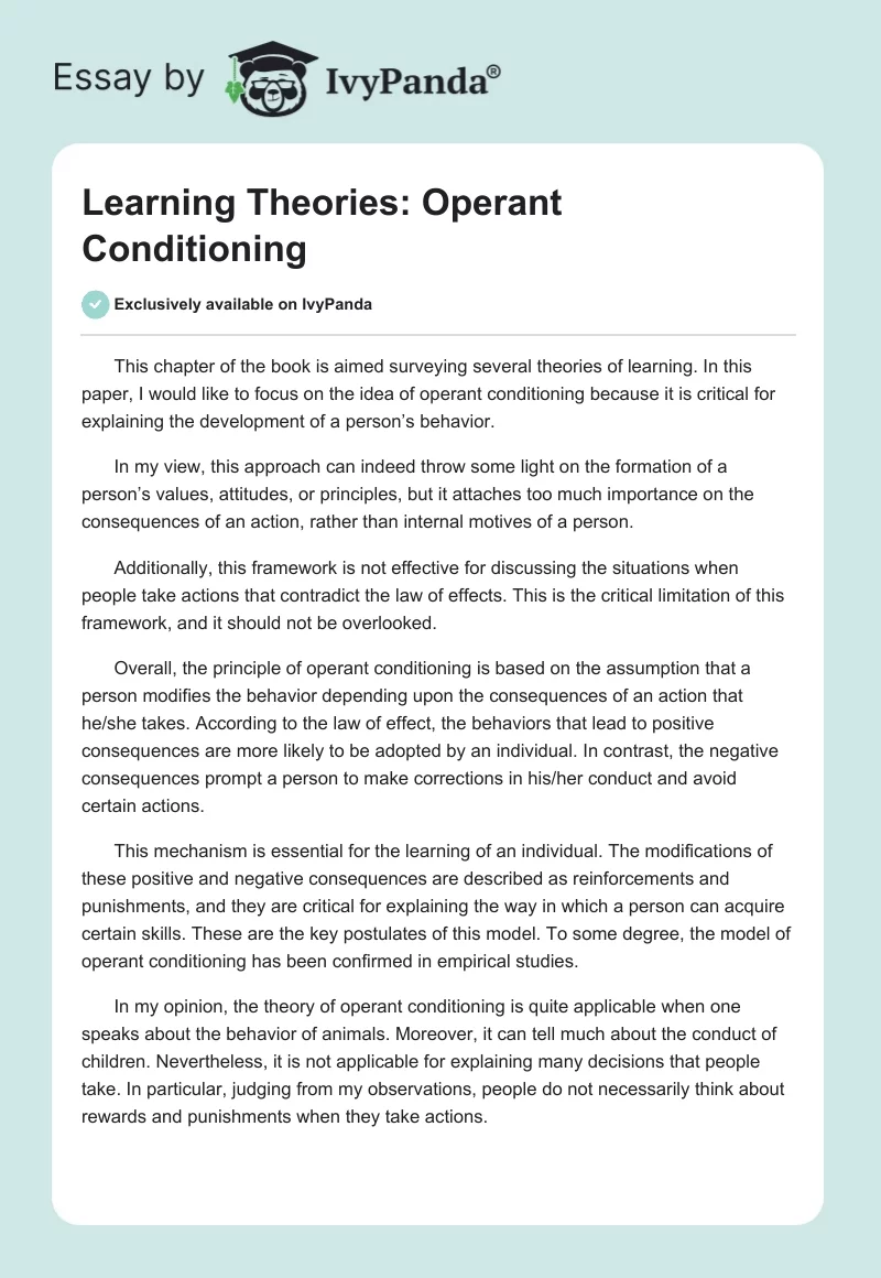 Learning Theories: Operant Conditioning. Page 1
