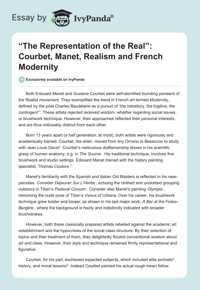 “The Representation of the Real”: Courbet, Manet, Realism and French Modernity. Page 1