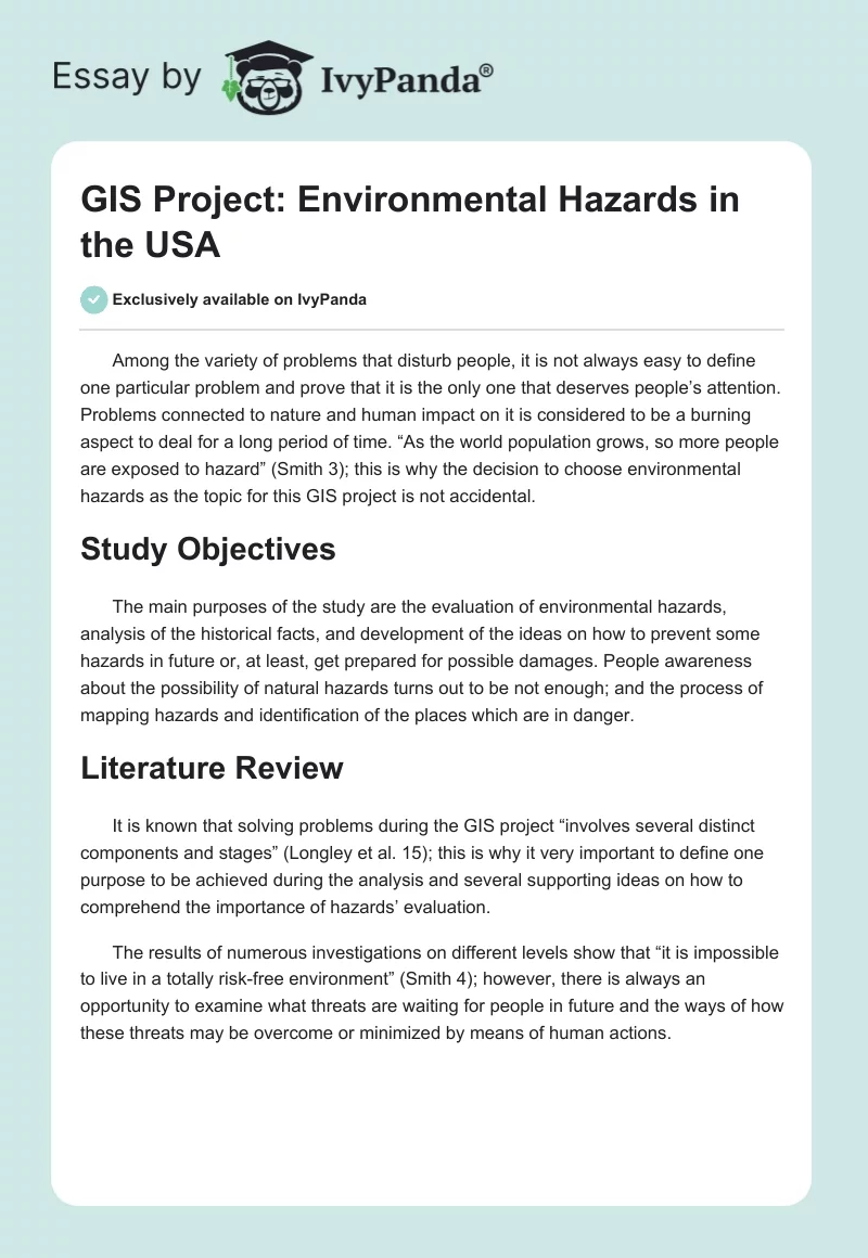 GIS Project: Environmental Hazards in the USA. Page 1