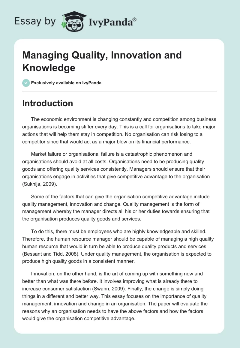Managing Quality, Innovation and Knowledge. Page 1