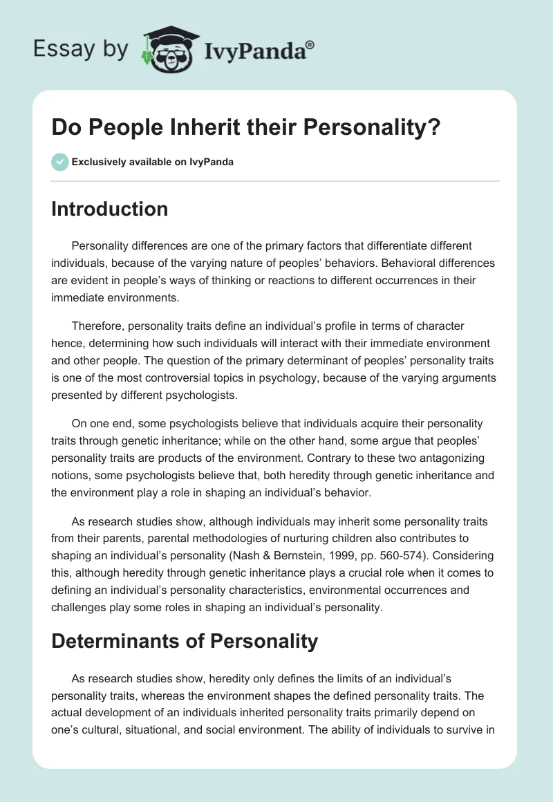 Do People Inherit their Personality?. Page 1