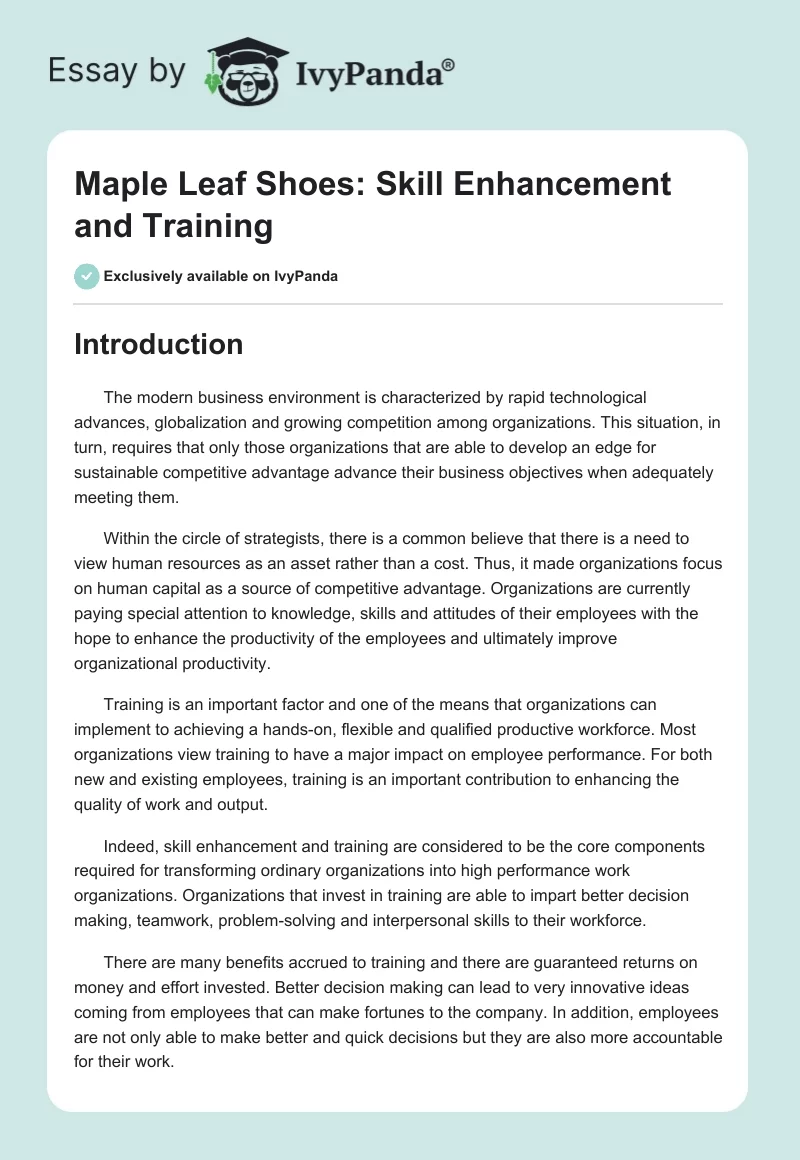 Maple Leaf Shoes: Skill Enhancement and Training. Page 1