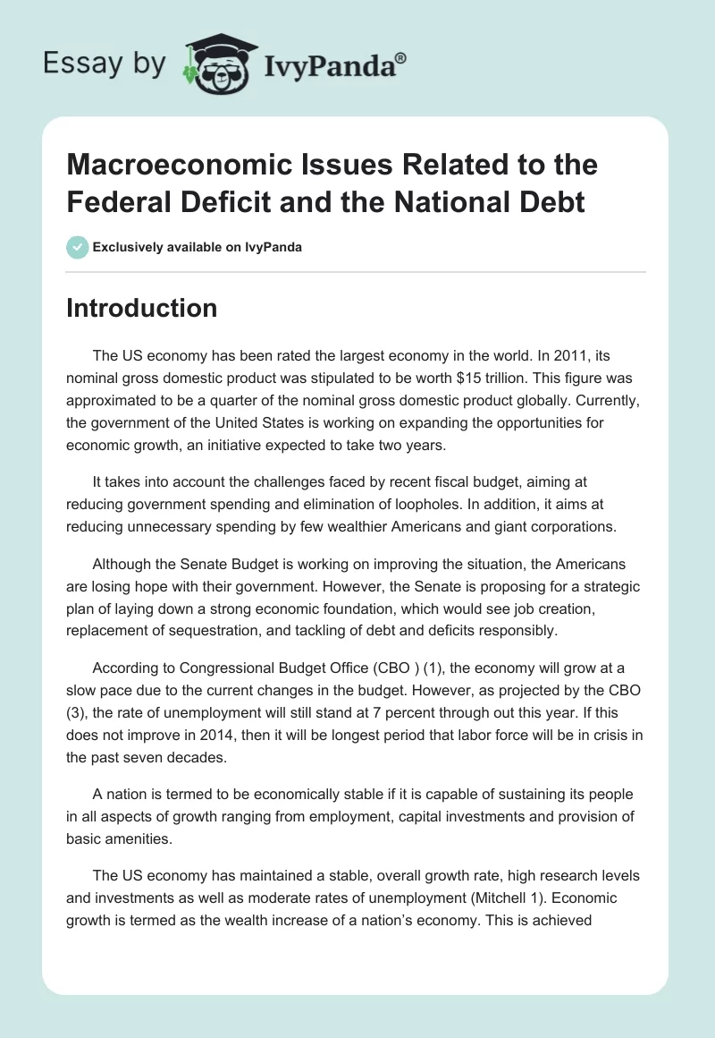 Macroeconomic Issues Related to the Federal Deficit and the National Debt. Page 1