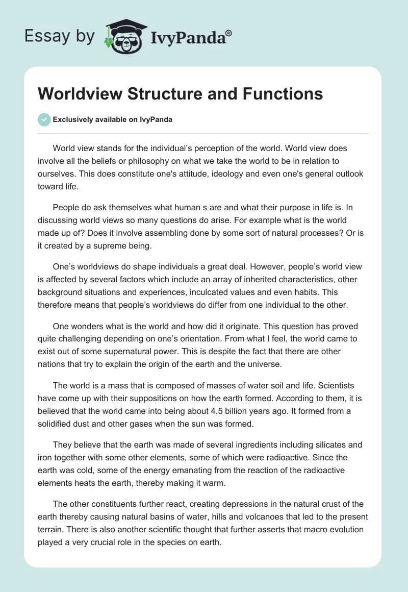 Worldview Structure and Functions. Page 1