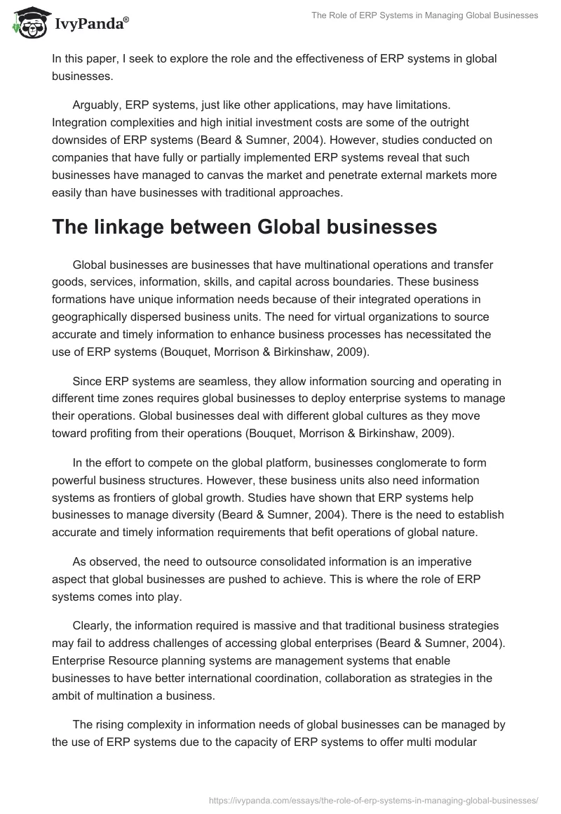 The Role of ERP Systems in Managing Global Businesses. Page 2