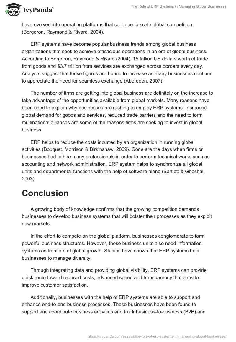 The Role of ERP Systems in Managing Global Businesses. Page 5