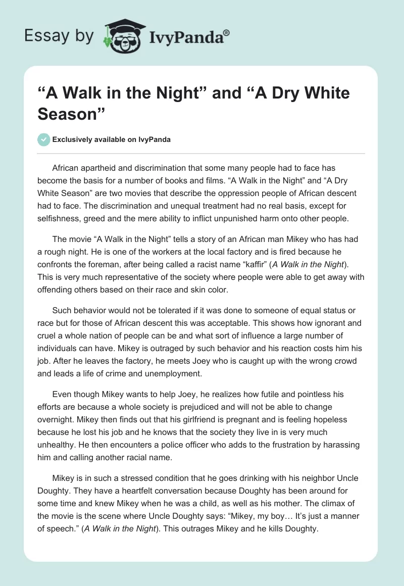 “A Walk in the Night” and “A Dry White Season”. Page 1