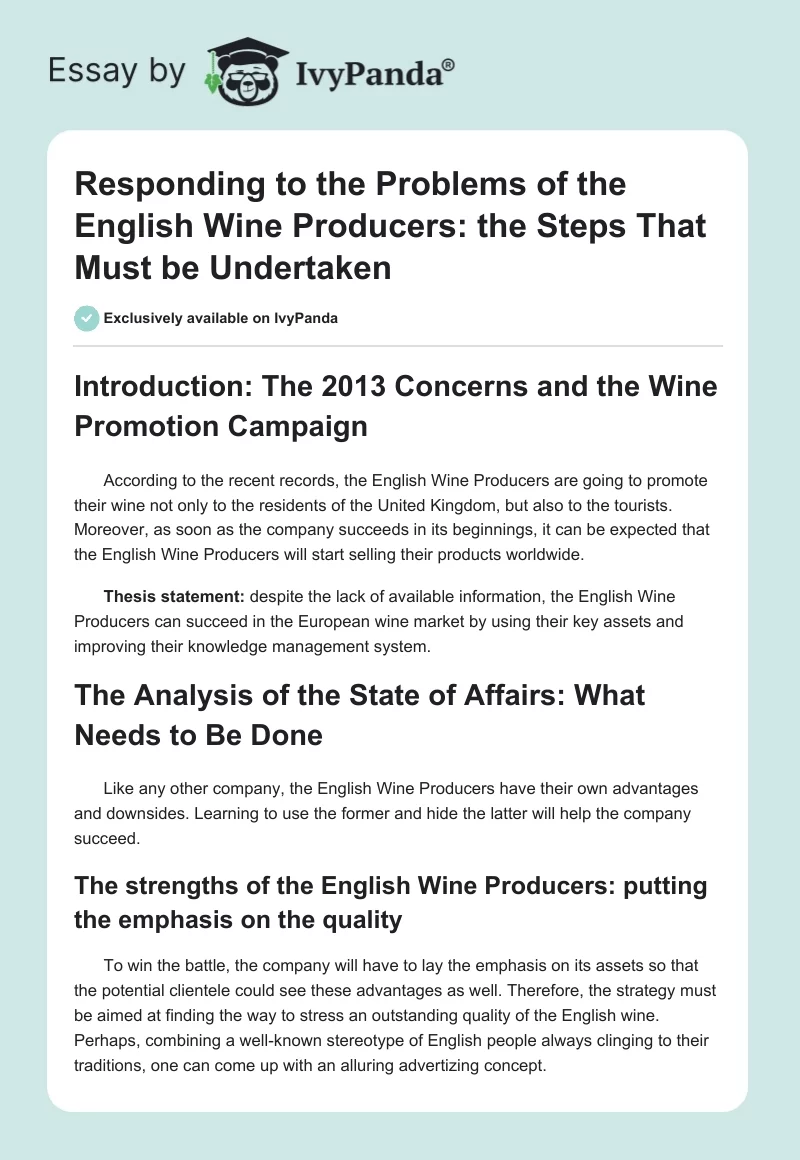 Responding to the Problems of the English Wine Producers: the Steps That Must be Undertaken. Page 1