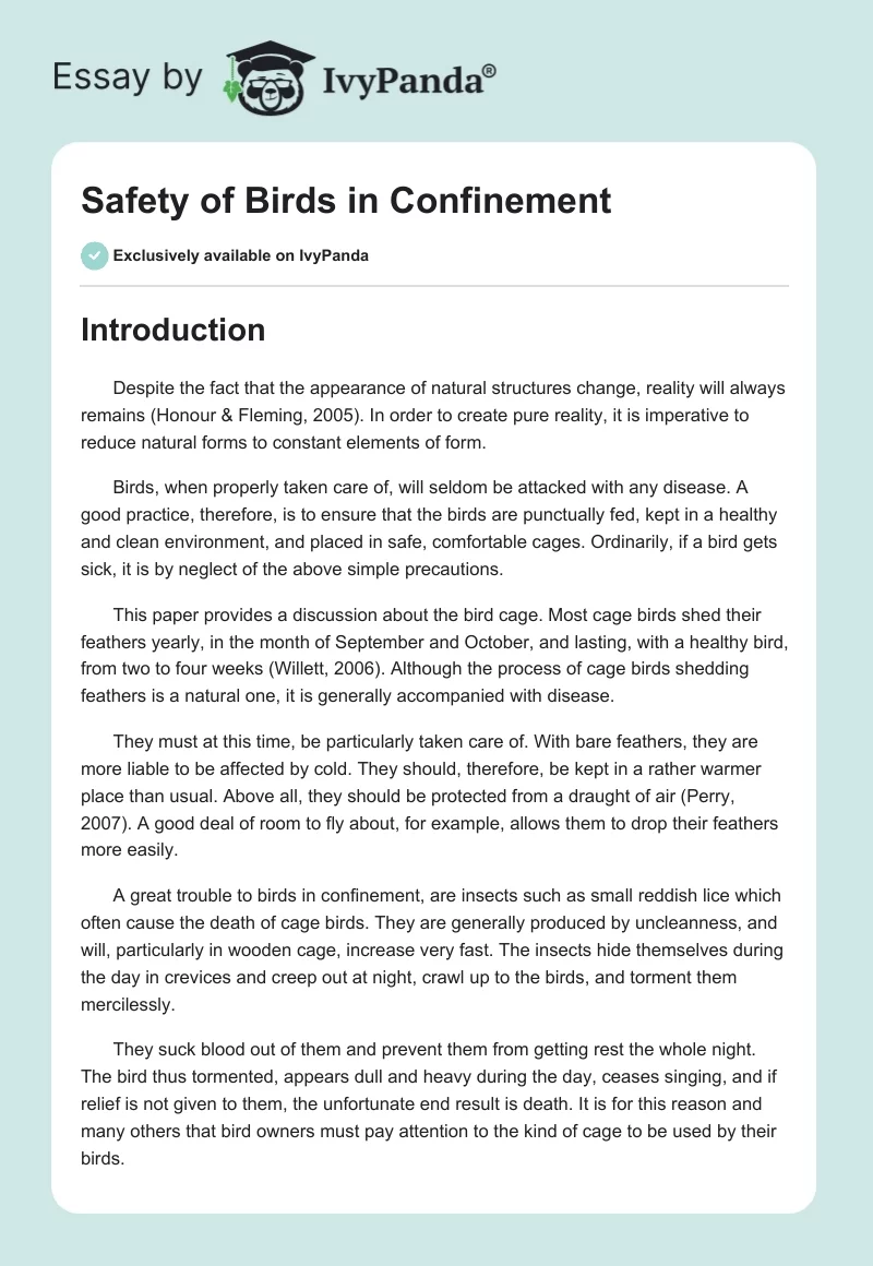 Safety of Birds in Confinement. Page 1