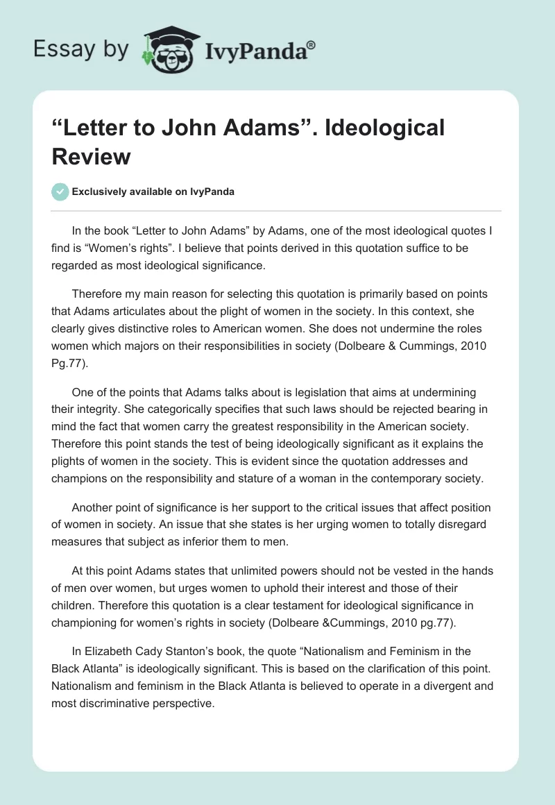 “Letter to John Adams”. Ideological Review. Page 1