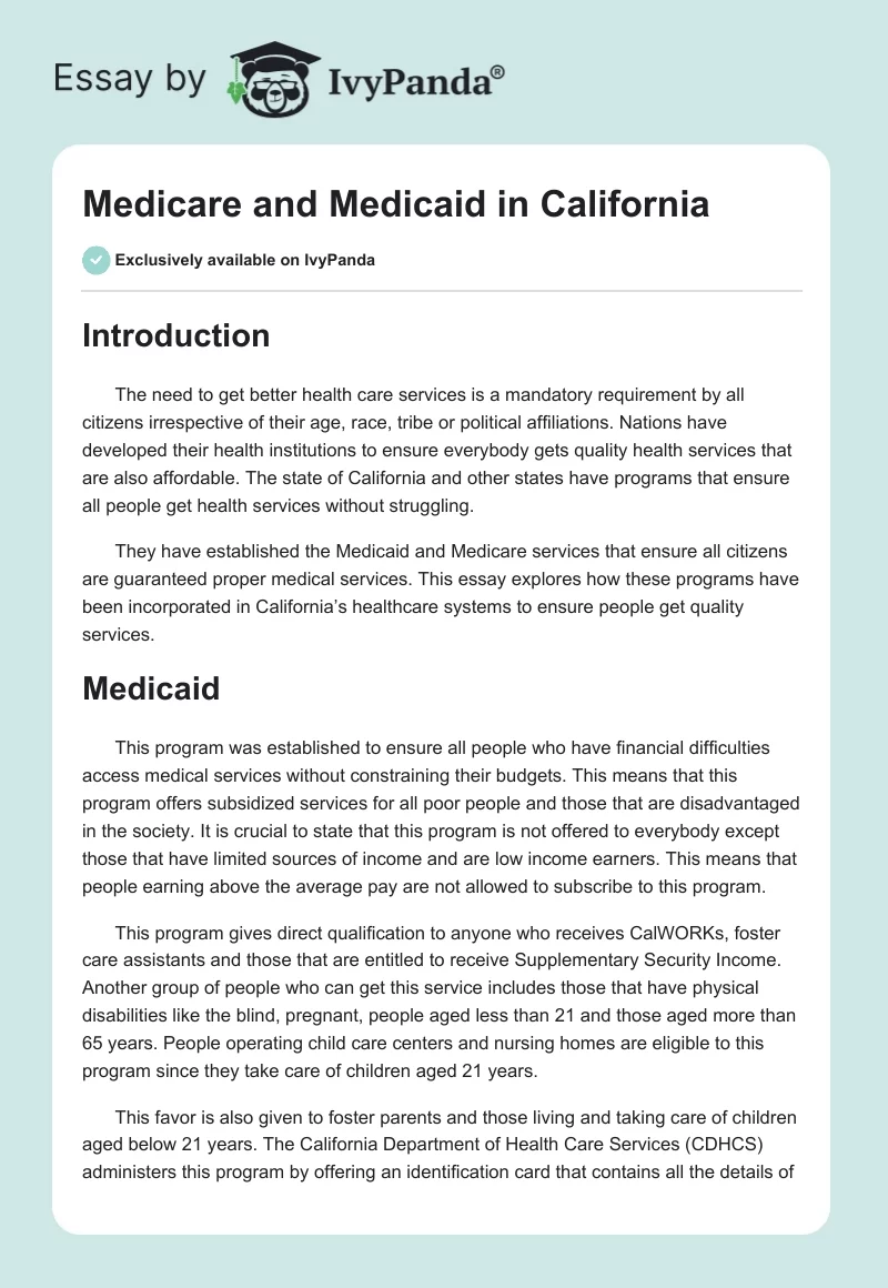 Medicare and Medicaid in California. Page 1