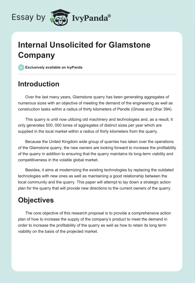 Internal Unsolicited for Glamstone Company. Page 1