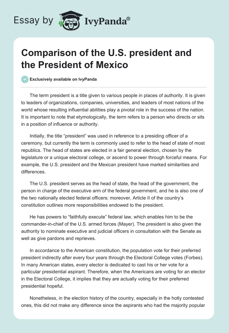 Comparison of the U.S. President and the President of Mexico. Page 1