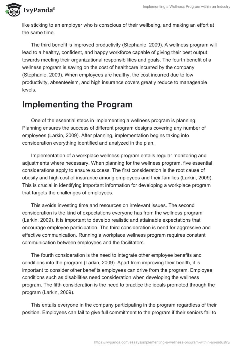 Implementing a Wellness Program Within an Industry. Page 4