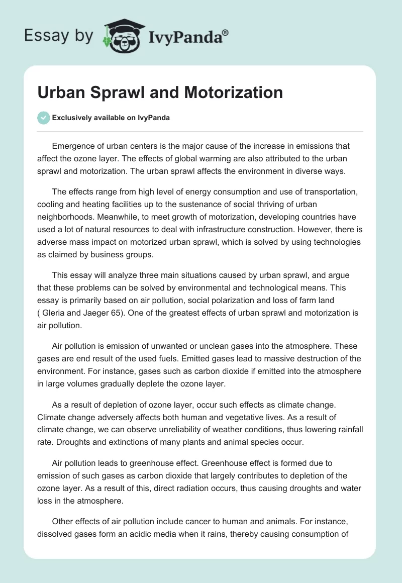 Urban Sprawl and Motorization. Page 1
