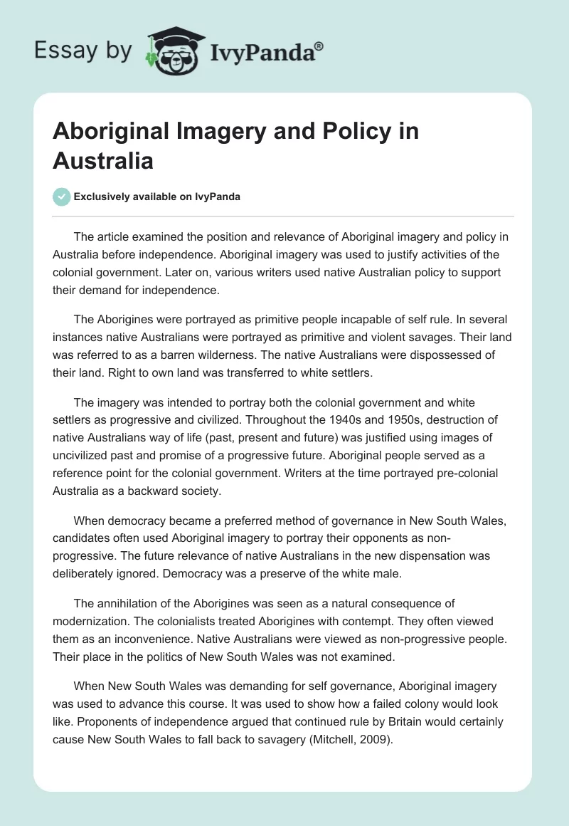 Aboriginal Imagery and Policy in Australia. Page 1