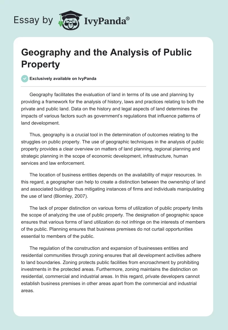 Geography and the Analysis of Public Property. Page 1