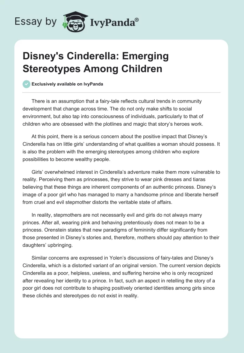 Disney's Cinderella: Emerging Stereotypes Among Children. Page 1