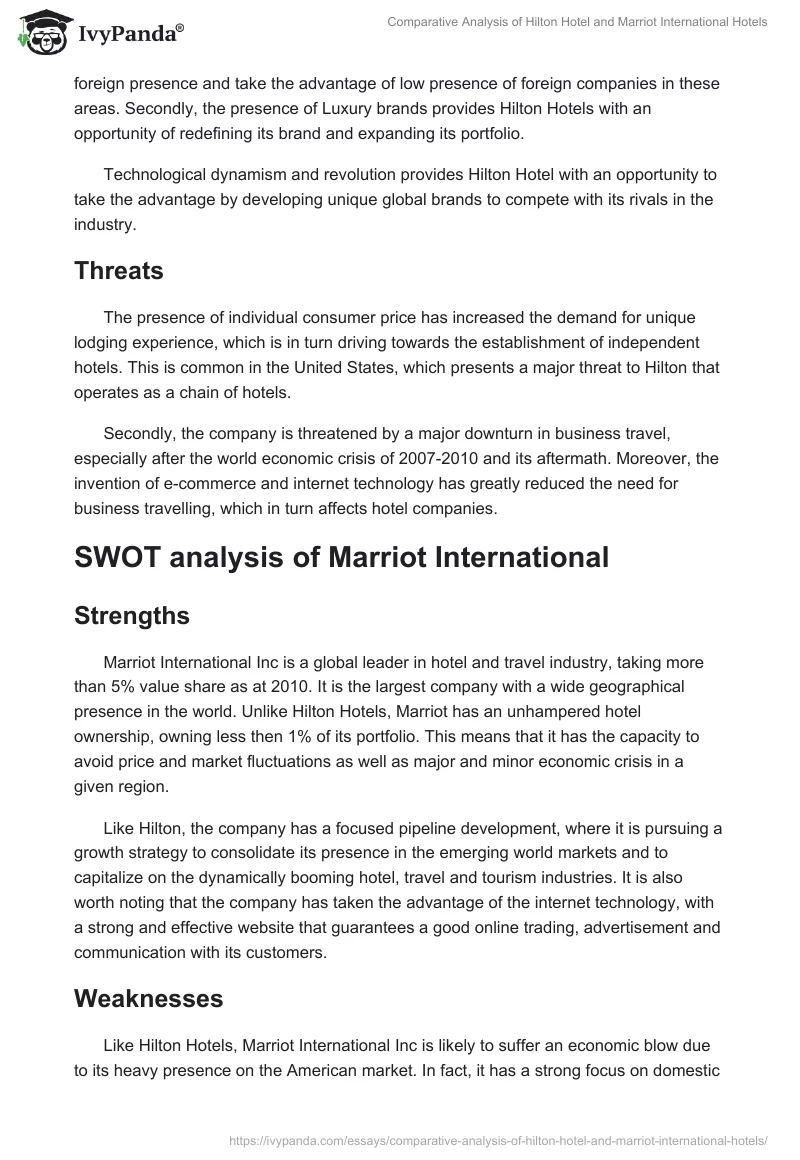 Comparative Analysis of Hilton Hotel and Marriot International Hotels. Page 3