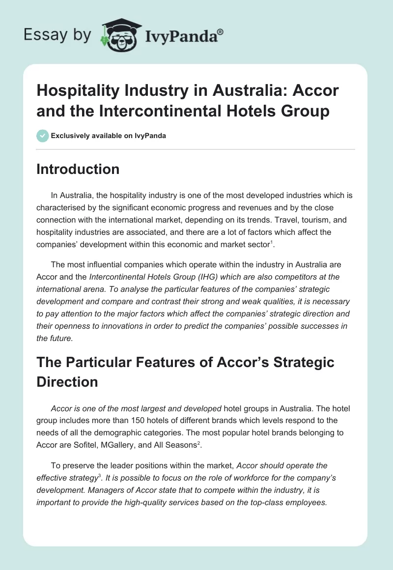 Hospitality Industry in Australia: Accor and the Intercontinental Hotels Group. Page 1