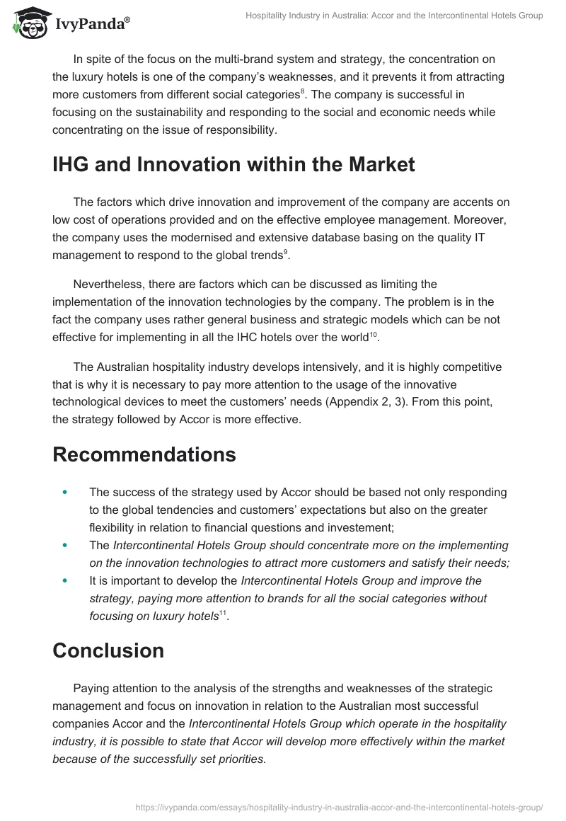 Hospitality Industry in Australia: Accor and the Intercontinental Hotels Group. Page 3