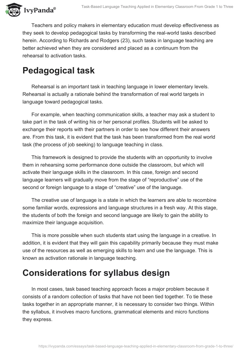 Task-Based Language Teaching Applied in Elementary Classroom From Grade 1 to Three. Page 2